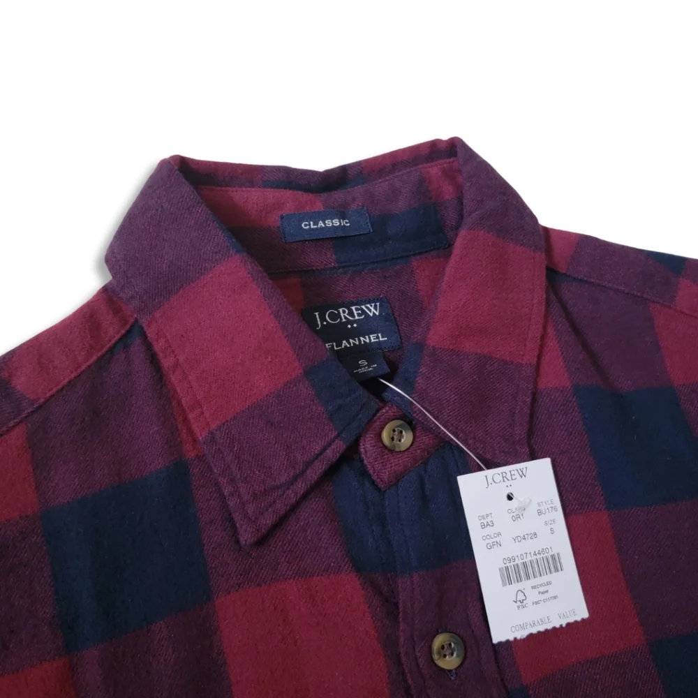 J. Crew Classic Fit Flannel Shirt Burgundy & Navy Plaid